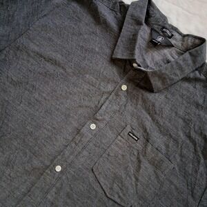 Volcom Mens Modern Fit Short Sleeve Button Up Gray‎ Two Tone Shirt XXL